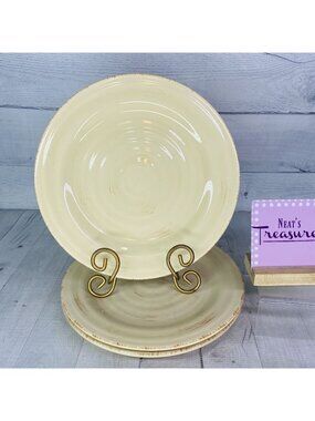 Home Target ADRIATIC CREAM Embossed Rings Earthenware 11" Dinner Plates Set of 3